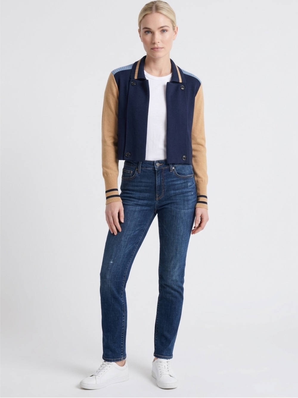 Cabi Turn Back Varsity Colorblock Cardigan Sweater Small